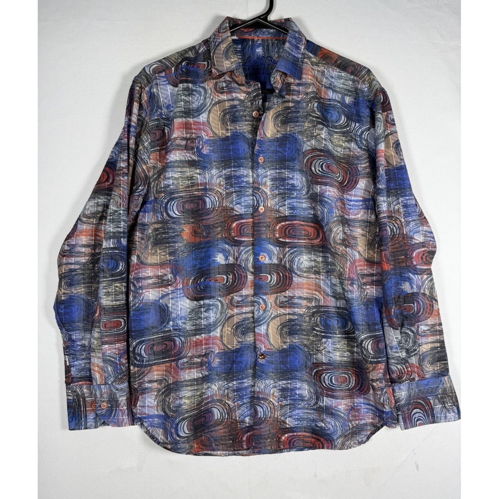 Lansky Bros Shirt Mens Small Blue Psychedelic Abstract Geometric Long Sleeve